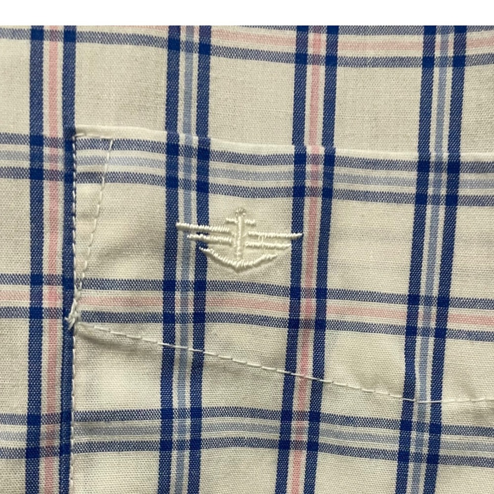 Dockers Short Sleeve Plaid Button Up Shirt White Blue Pink Cotton Blend Large - Picture 4 of 8